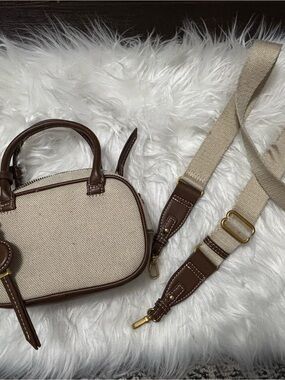 H&M Beige Canvas and Brown Leather Mini Shoulder Bag
